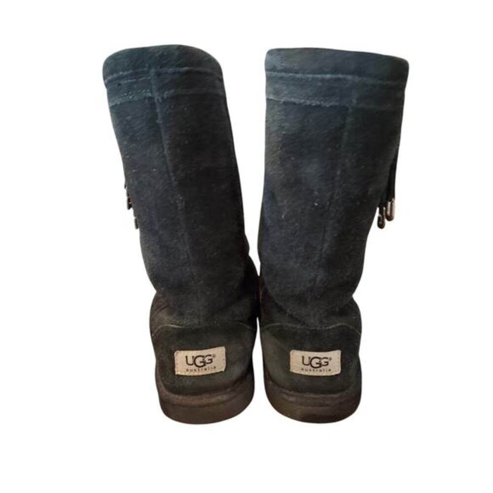 UGG Boots Sz 5 Larynn Tall Black Suede Fur Lined Ugg Rhinestone‎ Charms - Picture 4 of 7